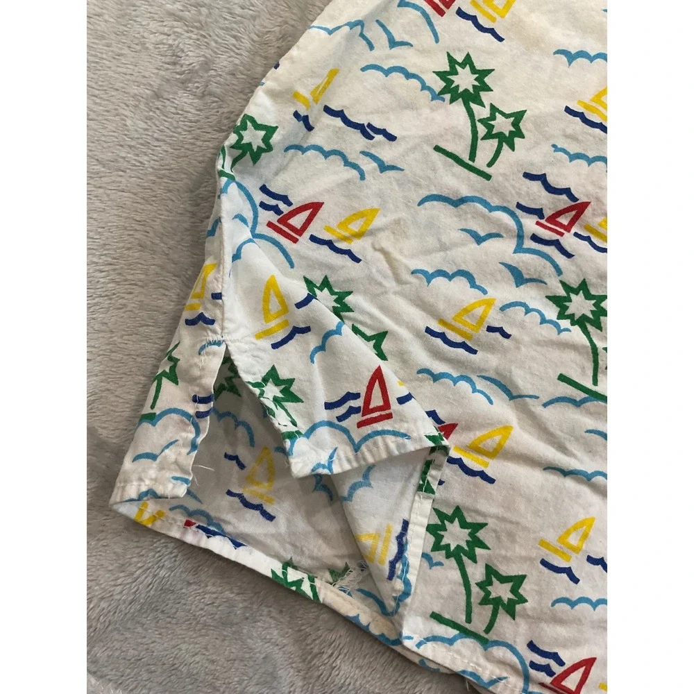 Vintage OshKosh Bgosh Kids Sailboat Palm Tree Button Up White Sz 6 USA 90s Kids